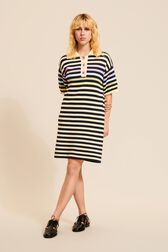Robe polo oversize rayé multicolore femme Bleu nuit vue portée de face
