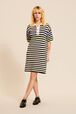 Women Multicolor Striped Oversize Polo Dress Night blue front worn view