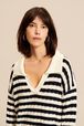 Pull vareuse col V femme Raye noir/bleu vue de détail 2