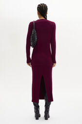 Long-Sleeved V-Neck Cardigan Claret back worn view