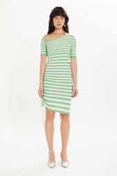 Striped short-sleeved mini dress with asymmetric collar Striped anise/white front worn view