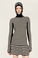 Cagoule laine rayée femme Raye noir/blanc vue portée de face