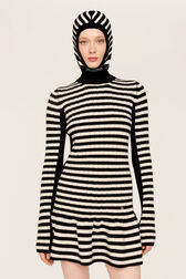 Cagoule laine rayée femme Raye noir/blanc vue portée de face