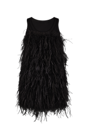 Short dress in jersey and feathers Black front view