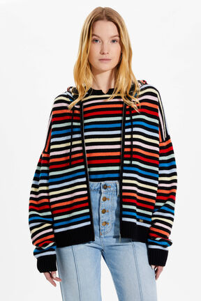 Women Zipped Hoodie Multico striped details view 1