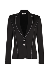 Satin-backed crepe suit jacket with rhinestone detailing Black front view