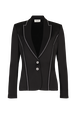 Satin-backed crepe suit jacket with rhinestone detailing Black front view