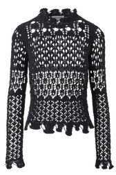 Women Openwork Sweater Black front view