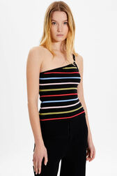Women Multicolor Striped Asymmetrical Tank Top Multico black striped details view 1