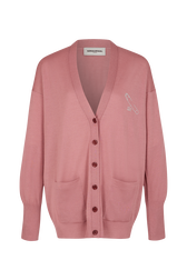 Cardigan in merino and silk Pink front view