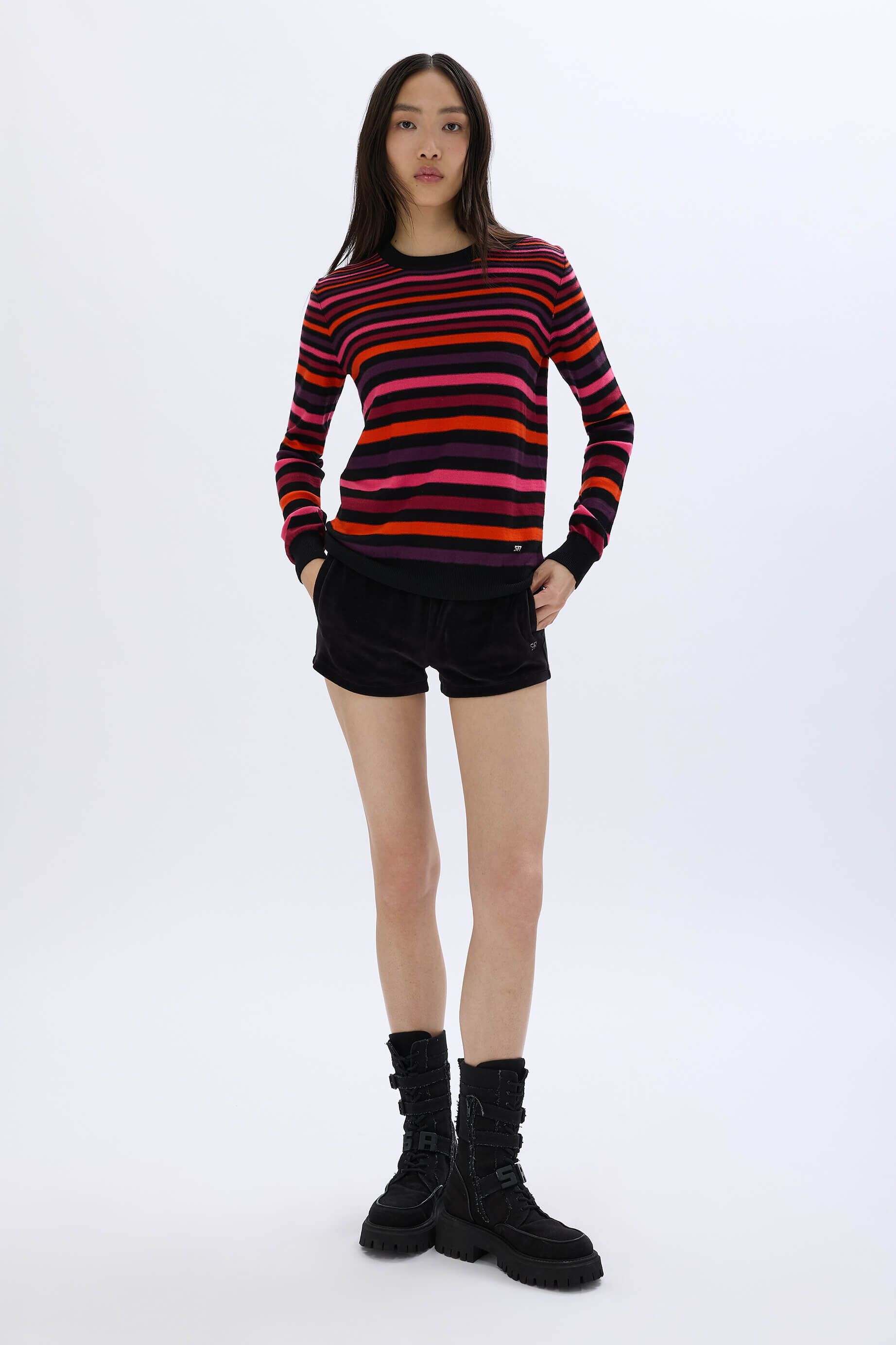 Striped knitted sweater with stand-up collar| Sonia Rykiel