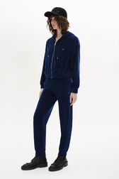 Long-Sleeved Velvet Hoodie Blue duck details view 1