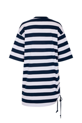 Robe rayée col rond manches courtes Raye blanc / bleu vue de dos