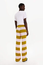 Women Two-Coloured Striped Openwork Trousers Striped baby pink/khaki back worn view