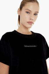 Women Velvet T-shirt Black back worn view
