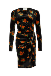 Robe courte asymétrique en jacquard de velours Orange vue de face