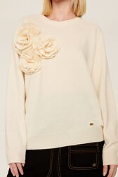 Women Wool Flowers Sweater Ecru details view 3