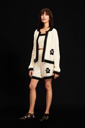 Veste coton tricoté col et finitions contrastantes femme Ecru vue de détail 1