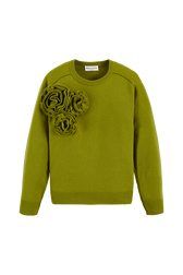 Women Wool Flowers Sweater Pistachio front view