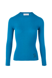 Pull laine côtelée femme Bleu de prusse vue de face