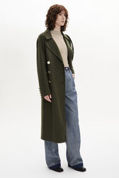 Manteau cintré double boutonnage en laine double face Kaki vue de détail 1