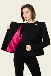 Women Short Wool Blend Jacket Black details view 1