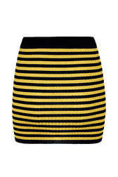 Women Rib Sock Knit Striped Mini Skirt Striped black/mustard back view