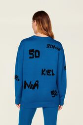 Pull grunge laine logo Sonia Rykiel femme Bleu canard vue portée de dos