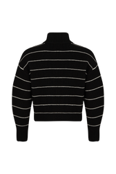 Turtleneck Jumper With Curved Long Sleeves Black/white back view