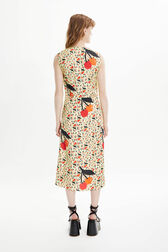 Robe midi twill motif cerise femme Baby yellow vue portée de dos