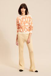 Pull coton motif graphique femme Orange vue portée de face