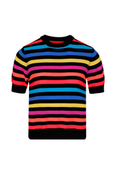 Women Poor Boy Striped Short Sleeve Sweater Multico striped rf front view