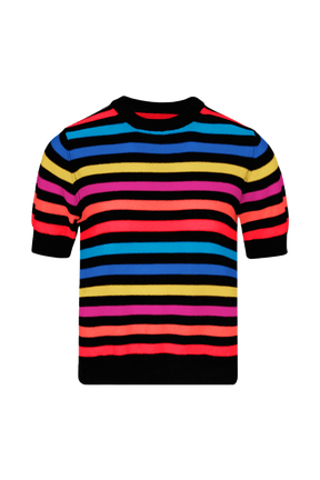 Women Poor Boy Striped Short Sleeve Sweater Multico striped rf front view