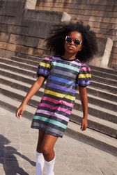 Striped Sequins Girl Dress Multico front view