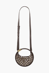 Sac Domino mini en cuir et studs Chocolat vue de détail 1