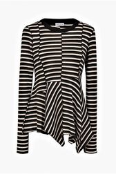 Asymmetrical striped sweater Green front view