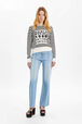 Women Black and White Striped Jumper Black/ecru front worn view