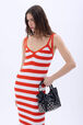 Robe bretelle rayée à côtes Rayures tangerine/blanc vue de détail 1
