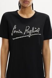 T-shirt col rond logo Sonia Rykiel cabochon strass femme Noir vue de détail 2