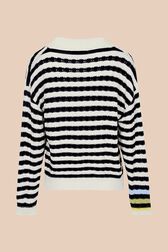 Pull vareuse col V femme Raye noir/bleu vue de dos