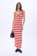 Robe bretelle rayée à côtes Rayures tangerine/blanc vue portée de face