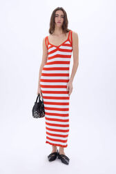 Robe bretelle rayée à côtes Rayures tangerine/blanc vue portée de face