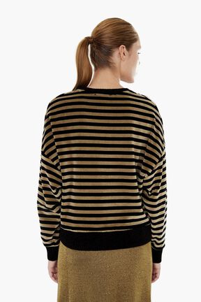 Sweat velours femme Raye noir/kaki vue portée de dos