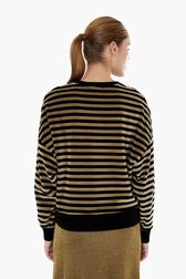 Women Velvet Sweatshirt Striped black/khaki back worn view