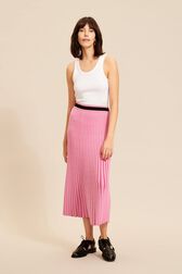 Jupe longue maille côtelée femme Rose vue portée de face