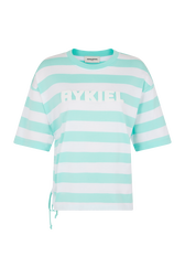 T-shirt rayé col rond manches courtes Rayures menthe/blanc vue de face