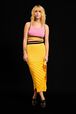 Women Ribbed Knit Long Skirt Orange front worn view