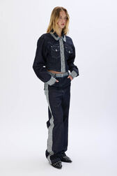Pantalon en jean taille haute Bleu vue de détail 3