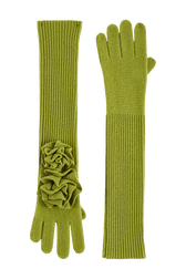Gants laine fleur en relief femme Pistache vue de face