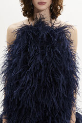 Robe longue à bretelle en plumes d'autruche femme Navy vue de détail 2